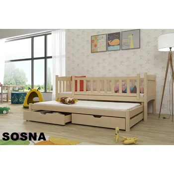 Dětská postel Postel AMÁLKA 90X190cm s výsuvným lůžkem a úložným prostorem borovice masiv