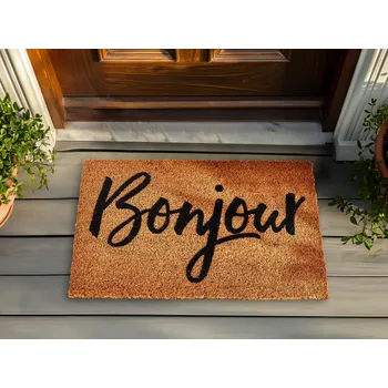 Rohožka Rohožka přírodní kokosové vlákno 40 x 60 cm PVC povlak protiskluzová rohož s nápisem do interiéru moderní styl Beliani