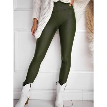 Dámské koženkové legíny v olivové barvě, VELIKOST L