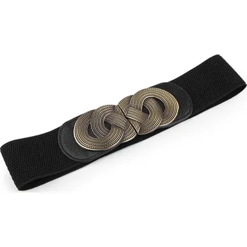 Opasek Dámský pásek pružný šíře 6 cm kovová spona - 1 černá starozlatá
