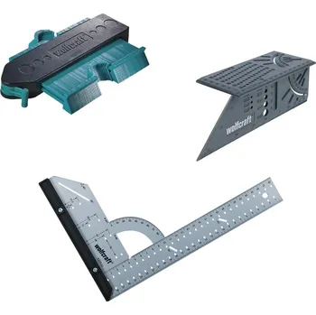 Úhloměr Wolfcraft sada pro přesnou montáž – úhelník, obrysová šablona, 3D úhelník