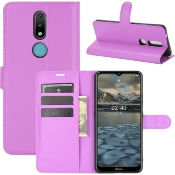 Pouzdro na mobilní telefon Litchi PU kožené peněženkové pouzdro na mobil Nokia 2.4 - fialové