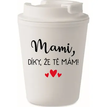Termohrnek MAMI, DÍKY, ŽE TĚ MÁM! - bílý termohrnek 300 ml