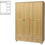 Třídveřová dřevěná šatní skřín DN121 NELAKOVANÁ