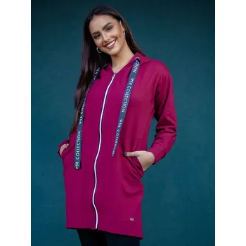 Dámská mikina Stylová mikina s kapucí VSB SOPHIA bordó na zip, VELIKOST XXS/XS