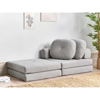 Pohovka Pohovka puf polohovací světle šedá čalouněná pohovka do obývacího pokoje s funkcí spaní polštář odnímatelné povlaky na polštáře moderní design Beliani