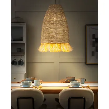 Svítidlo Přívěsná lampa přírodní kukuřičné slupky odstín černá železná základna boho závěsné světlo obývací pokoj ložnice předsíň Beliani