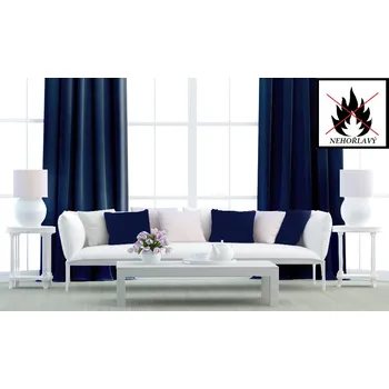 Dekorační látka Blackout nehořlavý - tm.modrá obšití okrajů a našití stužky 150