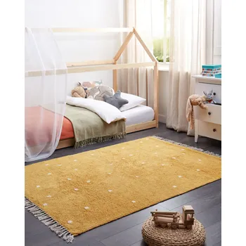 Koberec Dětský koberec světle žlutý bavlna 140 x 200 cm s bílými tečkami obdélníkový dětský pokoj Beliani