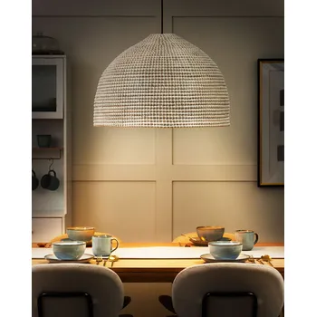 Přírodní závěsná lampa z mořské trávy stínítko černá základna železná stropní lampa boho osvětlení do obývacího pokoje jídelny Beliani