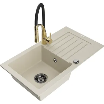 Mexen Pablo 1miskový granit dřez s odkapem a baterií Aster, béžová 6510-69-73450-57-B