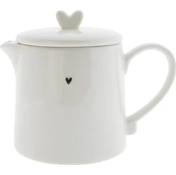 Cukřenka Bastion Collections Teapot Konvička WHITE with little heart in black LI-TEAPOT-HE-007-BL
