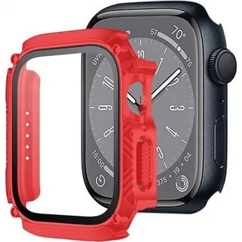 Pouzdro na mobilní telefon Odolné Armor pouzdro s tvrzeným sklem pro Apple Watch 41mm - červené