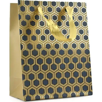 Dárková taška Taška dárková papírová, zlatomodrý motiv, 18 x 23 x 10 cm