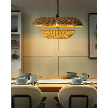 Svítidlo Přírodní pletené stínidlo závěsné lampy osvětlení Beliani
