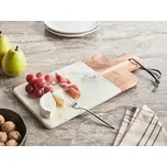 Servírovací podnos bílý mramor akáciové dřevo umělá kůže lano kolo ručně vyrobené 39 x 17 x 1 moderní jídelna Beliani