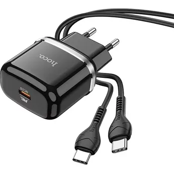 Napájecí adaptér HOCO N24 Type C, PD 20W QC 3.0, kabel Typ C na Typ C, barva černá