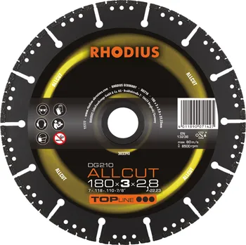 Řezný kotouč RHODIUS Diamantový řezný kotouč DG210 ALLCUT 180 x 3,0 x 2,8 x 22,23 TOPline