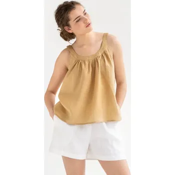 Dámská halenka Magic Linen Lněný top bez rukávů ALMA v pískově béžové barvě Velikost: L