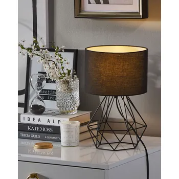 Lampička Stolní lampa černá kovová 35 cm látková stínicí základna diamantový kabel s vypínačem Moderní design Beliani