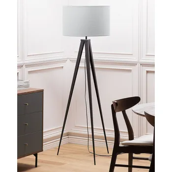 Stojací lampa Stojací lampa černá kovová 156 cm kulaté látkové stínítko v šedé Třínohý kabel s vypínačem Moderní design Beliani