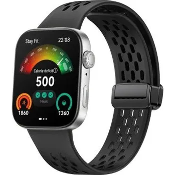 Příslušenství k chytrým hodinkám eses Silikonový dírkovaný řemínek s magnetickou přezkou pro Huawei Watch Fit 3, 4 a 4 Pro - Černý
