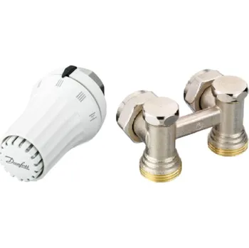 Hlavice pro radiátor Danfoss RAE-K termostatická hlavice M30x1,5, bílá + RLV-KS radiátorové šroubení rohové 3/4"x1/2" tvaru H, mosaz