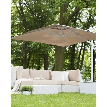 Stínicí technika Slunečník pískově béžový polyester čtvercového tvaru 250 x 250 x 235 cm terasa balkonová zahrada Beliani