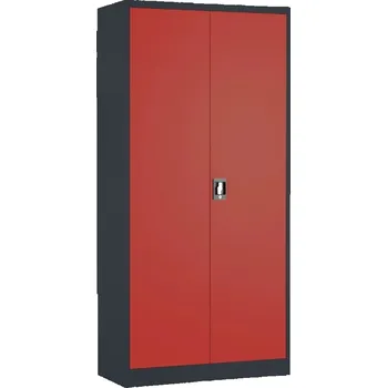 Policová skříň Plechová dílenská skříň montovaná, 1850 x 900 x 400 mm, 4 police, černá-červená