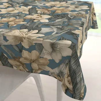 ubrus Dekorační čtvercový ubrus Porto PRT-005 Květy a listy na tmavě modrém 40x40 cm