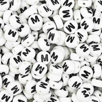Dětské navlékací korálky Pro Háčkování Korálek - bílá lentilka s písmenkem M, 10 ks