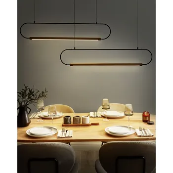 Osvětlení Závěsná LED lampa černá světlé dřevo kov 2 integrovaná LED světla moderní styl kuchyně jídelna Beliani