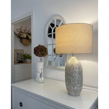 Ložnice Lampa na noční stolek béžová keramika 57 cm list vzor buben odstín tradiční Beliani
