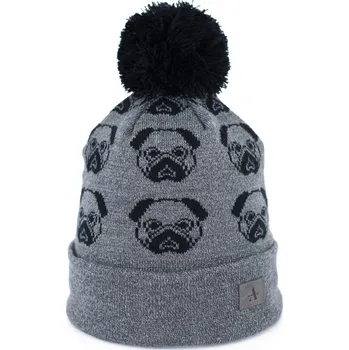 Pokrývka hlavy Šedá čepice s mopsem a bambulí