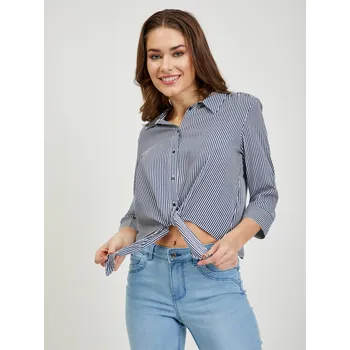Dámská halenka Bílo-modrá dámská pruhovaná košile s uzlem ORSAY - Dámské Orsay modrá | šedá 2066997