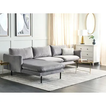 Sedací souprava Sametová pravostranná rohová pohovka šedá v minimalistivckém stylu nábatek do obýváku Beliani