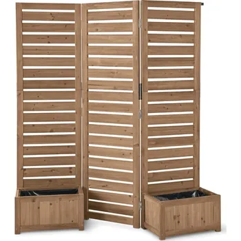 Paraván Tinus flexibilní třídílný paraván s truhlíky z masivního dřeva 150 x 167 x 30,5 cm přírodní