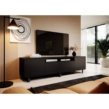 Obývací stěna TV skříňka Log 180 černá - kovové nohy