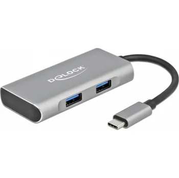 USB hub Delock 63260 USB Hub 2 + 2 port USB-A, USB-C® USB 3.2 Gen2 10 GBit/s s konektorem USB C šedá 63260