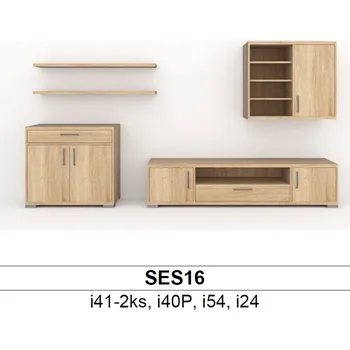 Obývací stěna BMB Libreta SES16 obývací sestava Olše, Noha nízká chrom lesk - výška 20mm, Tip-On bezúchytkový systém