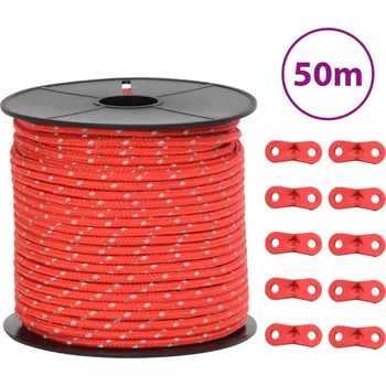 vidaXL Stanové lanko s reflexními proužky a napínáky 50 m 4 mm [4008125] Barva: Červená