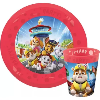 dětská jídelní sada Paw Patrol 2 - DÍLNÝ JÍDELNÍ PLASTOVÝ SET TLAPKOVÁ PATROLA pohárek a talířek