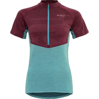 Dámské cyklistické triko Devold STANDAL MERINO TEE ZIP NECK M Tyrkysová, Vínová