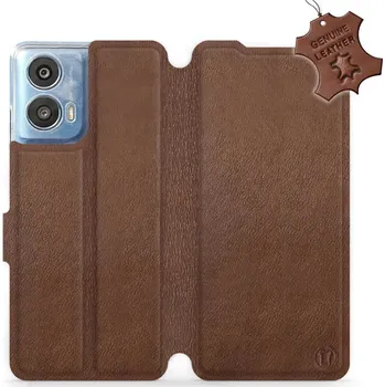 Pouzdro na mobilní telefon Kožené flip pouzdro Mobiwear - Motorola Moto G24 Power - Hnědé (Kožené knížkové pouzdro, obal, kryt na mobil Motorola Moto G24 Power, Hnědé, materiál Genuine Leather, ochrana 360°, stojánek, silikonová vanička, magnetické zavírání)