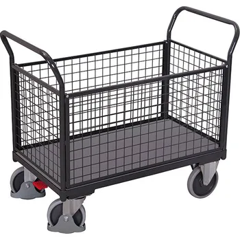 Stavební technika Variofit Plošinový vozík se dvěma madly i bočními stěnami, mřížová výplň, Variofit, ložná plocha 120 x 75 cm, do 500 kg, modrá/antracit Barva: antracit RAL7016