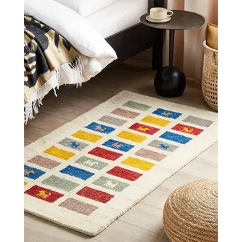 Koberec Koberec gabbeh vícebarevný vlněný 80 x 150 cm hrubý s hustým vlasem etnický rustikální vzor venkovský styl Beliani