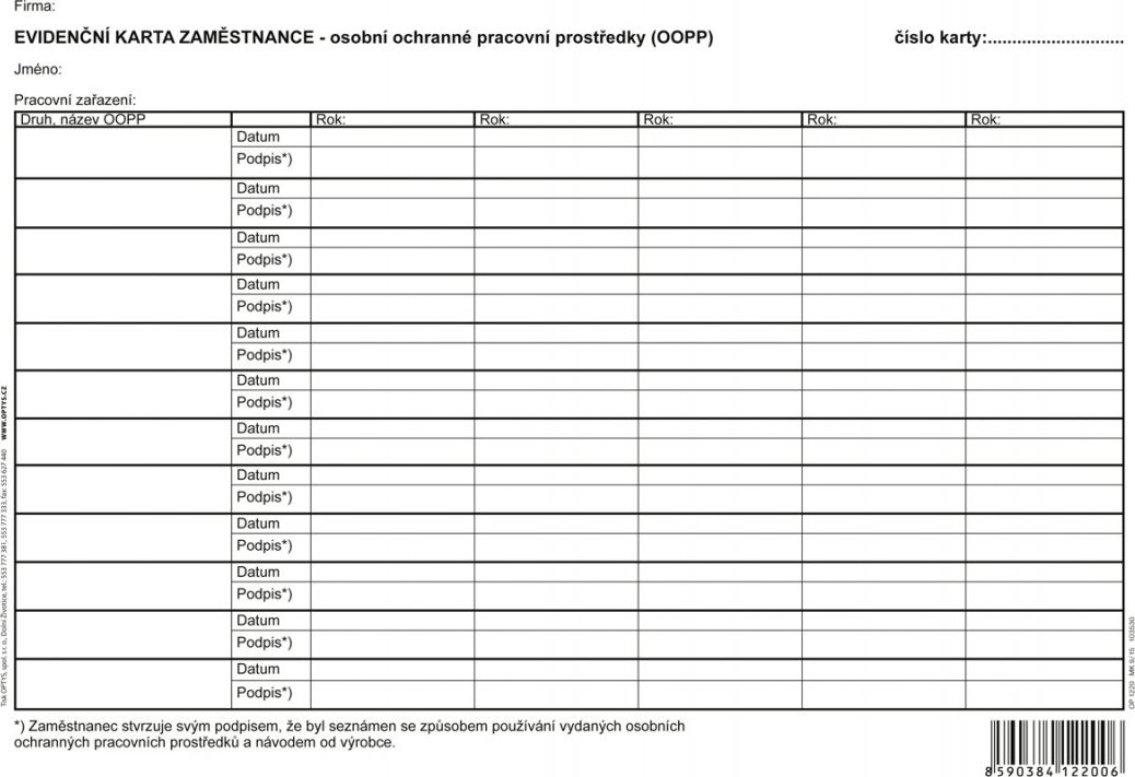 Optys 1220 evidenční karta zaměstnance A4 1 list od 6,80 Kč - Zbozi.cz