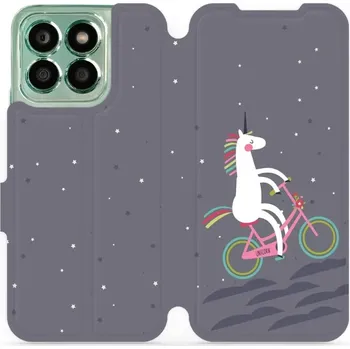 Pouzdro na mobilní telefon Flipové pouzdro Mobiwear - Honor X8b - V024P Jednorožec na kole (Knížkové flip pouzdro, obal, kryt na mobil Honor X8b - V024P Jednorožec na kole, materiál Umělá kůže + TPU - ochrana 360°, stojánek, silikonová vanička, magnetické zavírání)