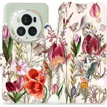 Pouzdro na mobilní telefon Flipové pouzdro Mobiwear - Honor Magic6 Pro - MP01S Rozkvetlá louka (Knížkové flip pouzdro, obal, kryt na mobil Honor Magic6 Pro - MP01S Rozkvetlá louka, materiál Umělá kůže + TPU - ochrana 360°, stojánek, silikonová vanička, magnetické zavírání)
