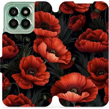 Pouzdro na mobilní telefon Flipové pouzdro Mobiwear - Honor X8b - VP45S Temné červené květy (Knížkové flip pouzdro, obal, kryt na mobil Honor X8b - VP45S Temné červené květy, materiál Umělá kůže + TPU - ochrana 360°, stojánek, silikonová vanička, magnetické zavírání)